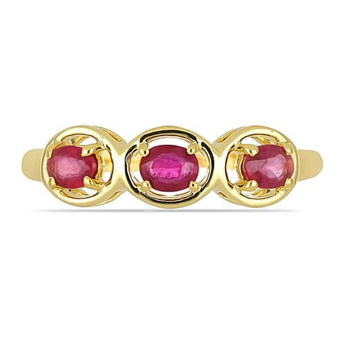 BUY 14K GOLD NATURAL GLASS FILLED RUBY GEMSTONE THREE STONES RING